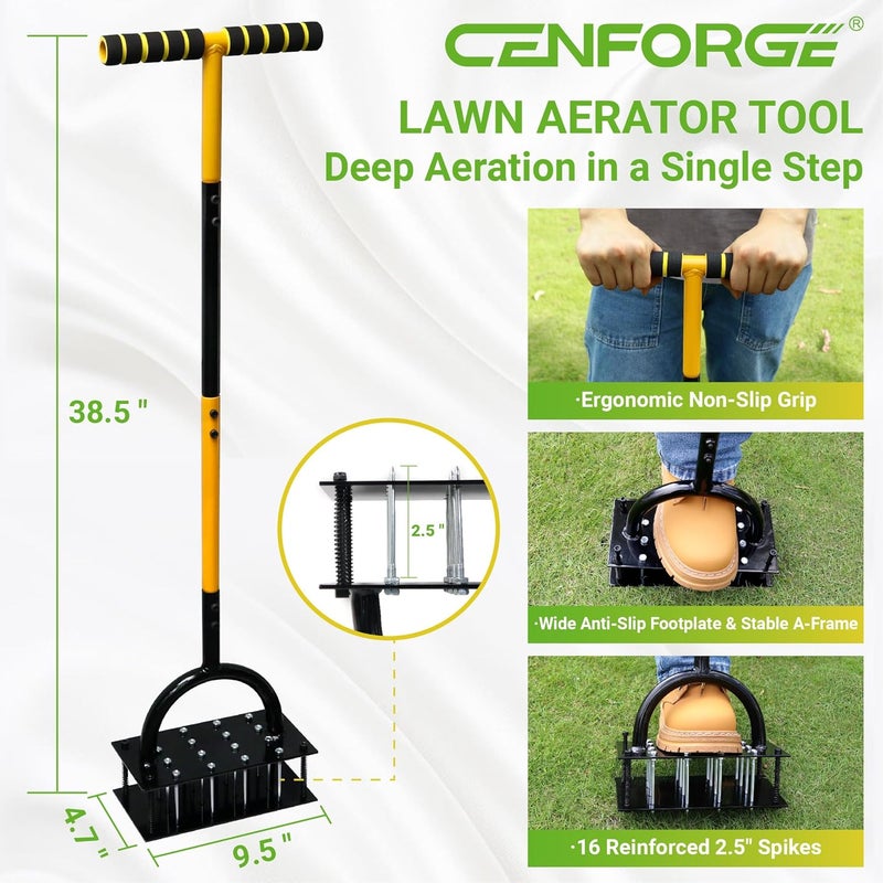 CENFORGE Store Manual Lawn Aerator - Metal Spike Soil Loosener with Spring-Loaded Base, Self-Cleaning Design for Healthier Grass, Yard & Garden Aeration Tool - Image 2